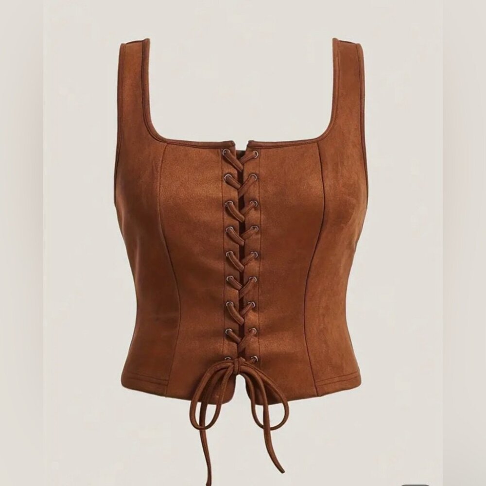 Brown Lace-Up Tank Top